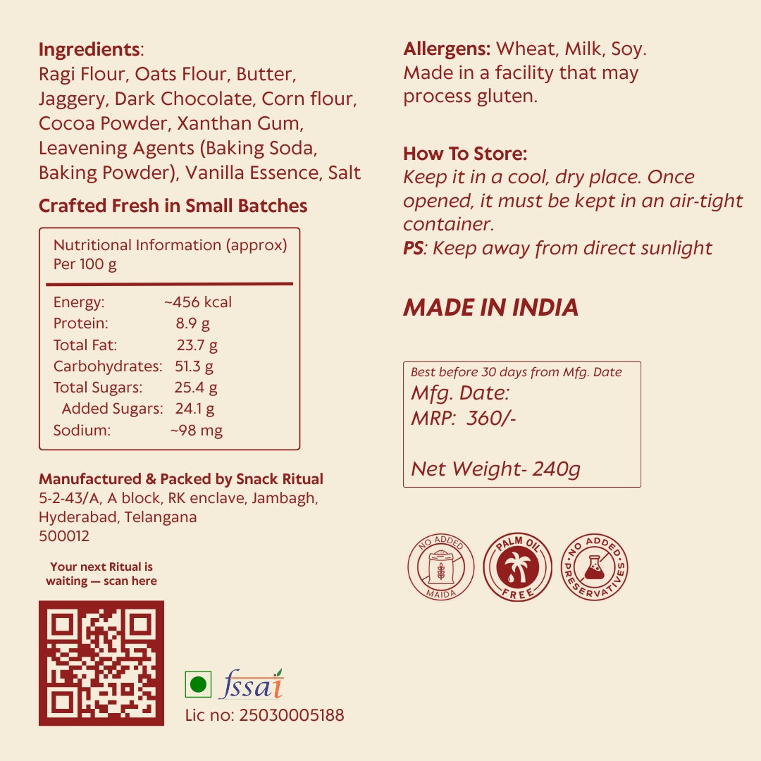 Ragi Double Chocolate Mini Cookies (Gluten Free)