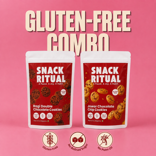 Gluten-Free Combo — Ragi Double Chocolate and Jowar Chocolate Chip Cookies by Snack Ritual, naturally gluten-free, no maida