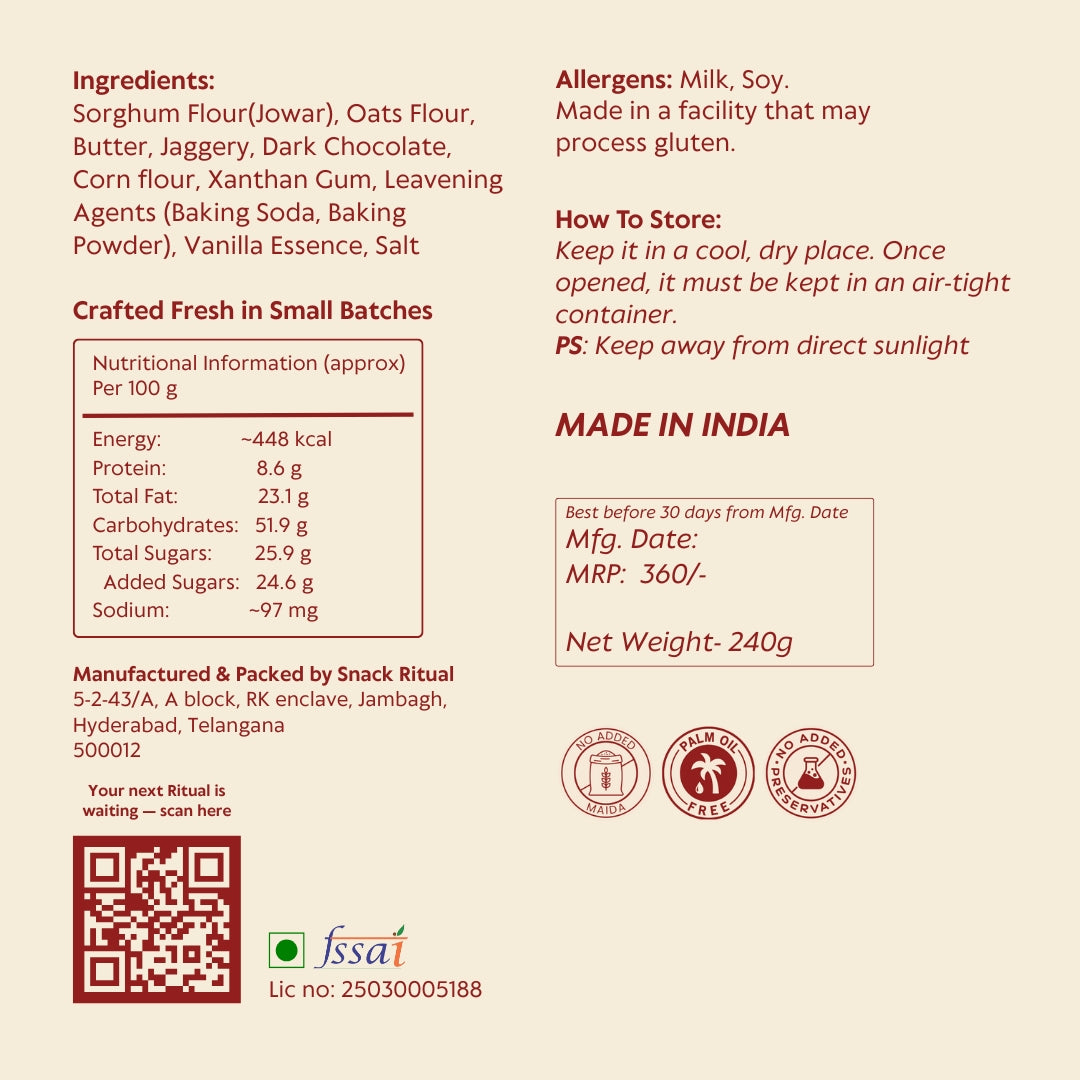 Jowar Chocolate Chip Mini Cookies (Gluten Free)