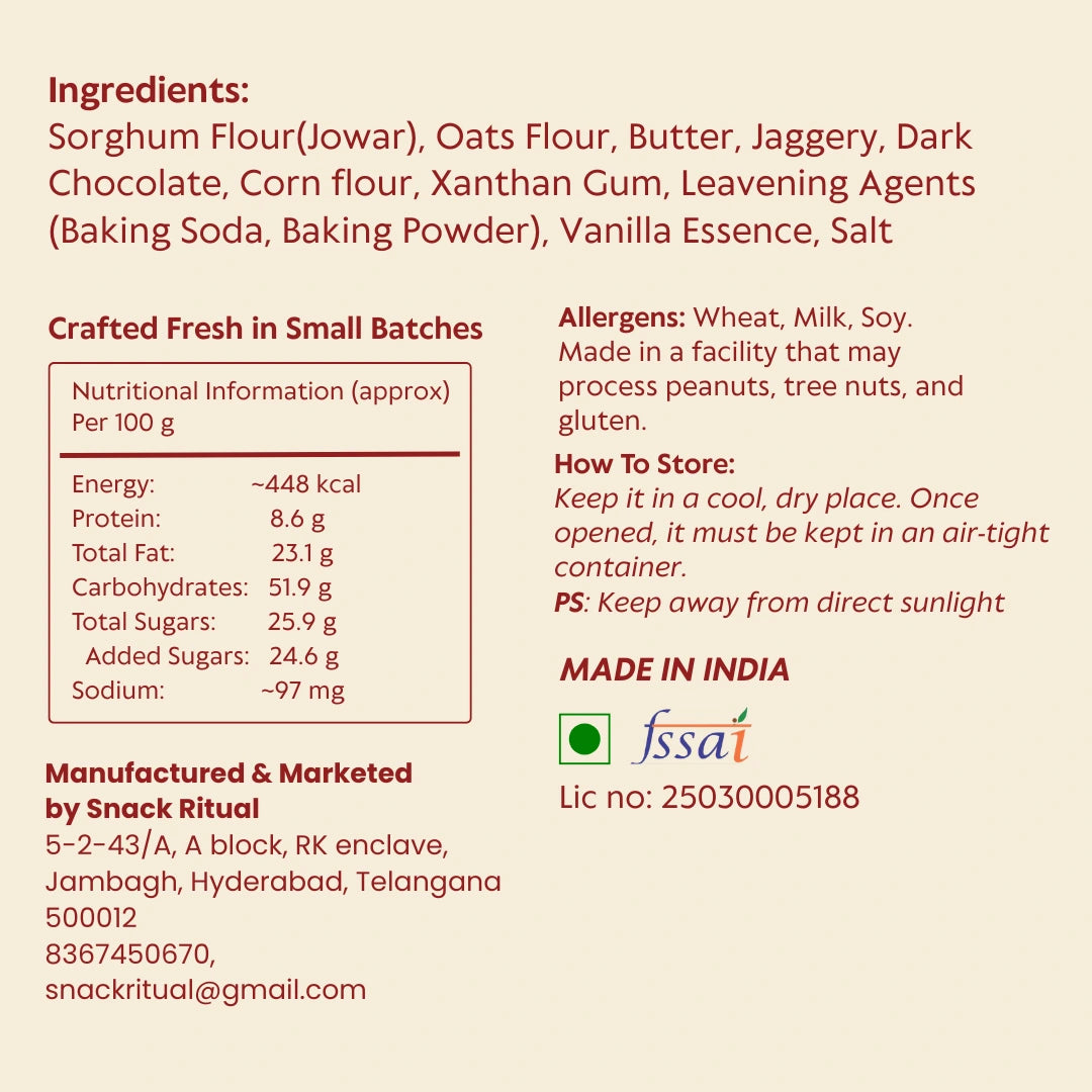 Jowar Chocolate Chip Cookies | Gluten Free