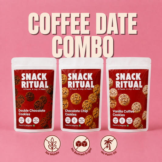 Coffee Date Combo — Double Chocolate, Chocolate Chip and Vanilla Coffee Cookies by Snack Ritual, perfect with chai or coffee