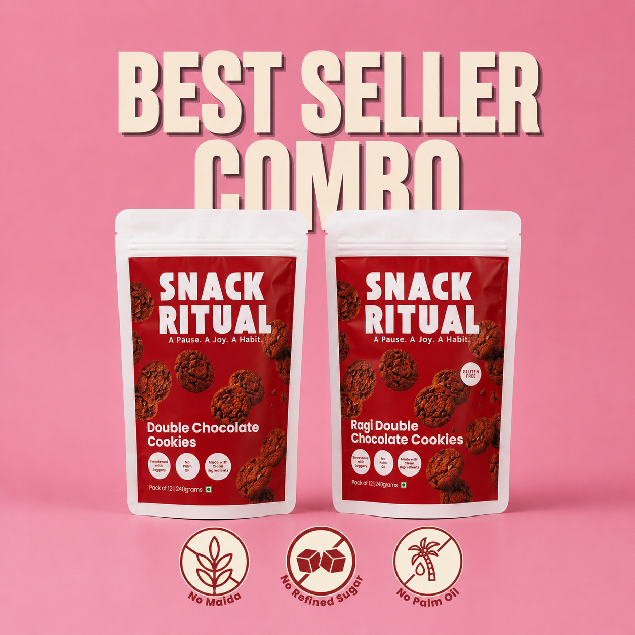 Best Seller Combo — Double Chocolate and Ragi Double Chocolate Cookies by Snack Ritual, no maida, baked fresh