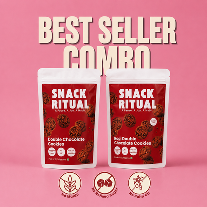 Best Seller Combo — Double Chocolate and Ragi Double Chocolate Cookies by Snack Ritual, no maida, baked fresh