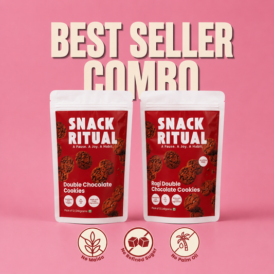 Best Seller Combo — Double Chocolate and Ragi Double Chocolate Cookies by Snack Ritual, no maida, baked fresh