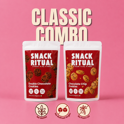 Classic Combo — Chocolate Chip and Double Chocolate Mini Cookies by Snack Ritual, no maida, no refined sugar, baked fresh